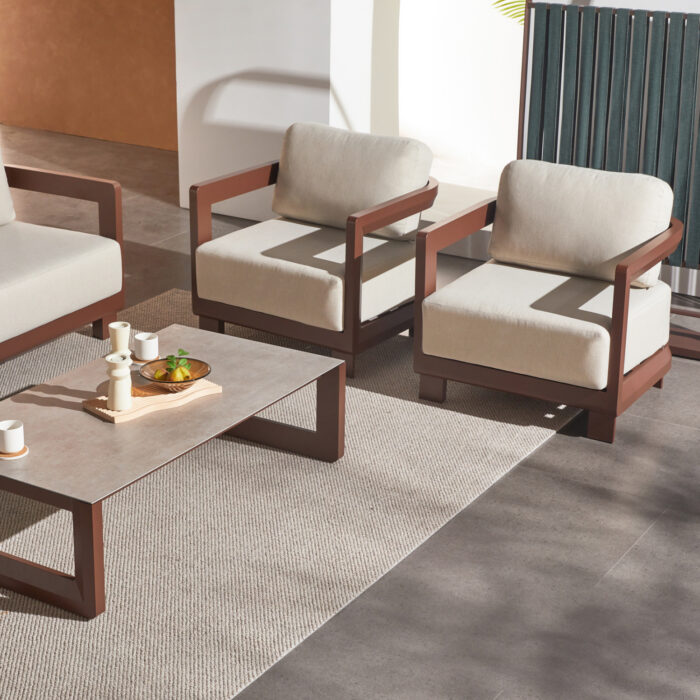 OUTDOOR LOUNGE SET 4PCS SERIES LEGACY SM6254.07 ALUMINUM IN TERRACOTA COLOR-CREAM WHITE SINTERED STONE - Image 3