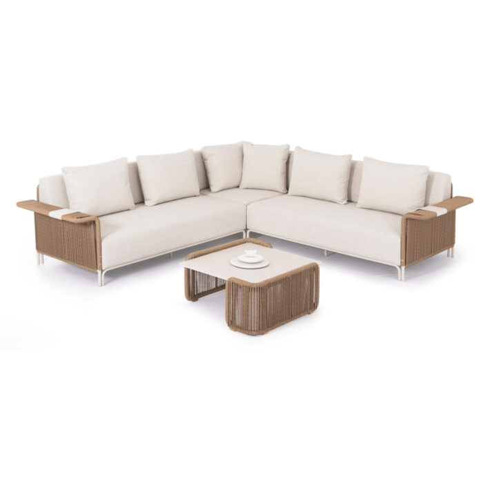 OUTDOOR LOUNGE SET 2PCS AURORA SM6319 IVORY ALUMINUM-BEIGE TWISTED WICKER-SINTERED STONE - Image 3