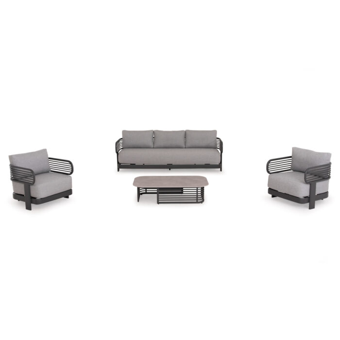 OUTDOOR LOUNGE SET 4PCS AURA SM6193.01 GREY ALUMINUM-OLEFIN FABRIC-ROCK BEAM TOP - Image 3