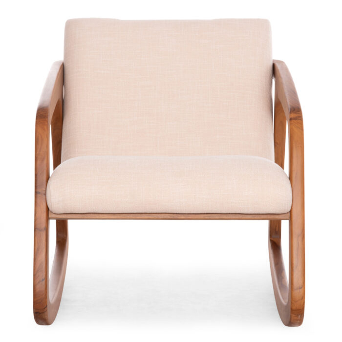 ROCKING CHAIR ROCKER SM9965 TEAK WOOD IN NATURAL-BEIGE FABRIC 61x87x73Hcm. - Image 3