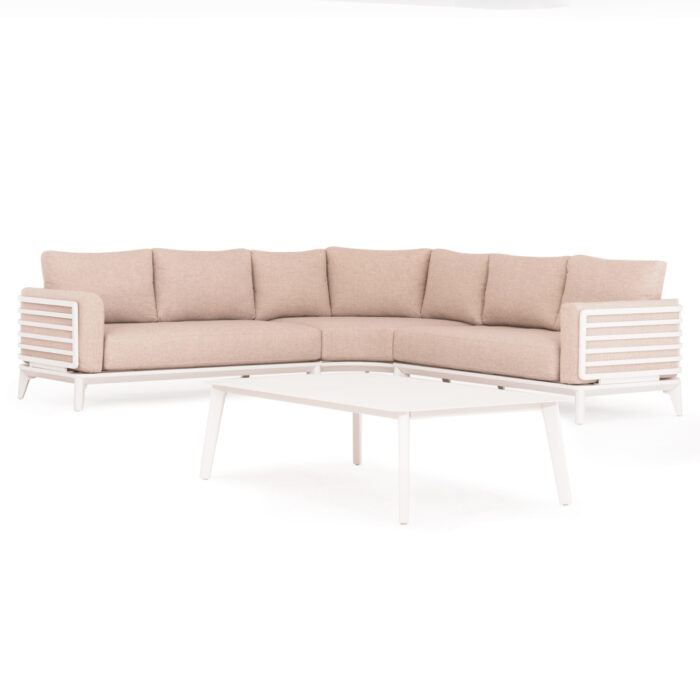 OUTDOOR LOUNGE SET 4PCS ORION CORNER SM6191.02 WHITE ALUMINUM & BEIGE OLEFIN - Image 4