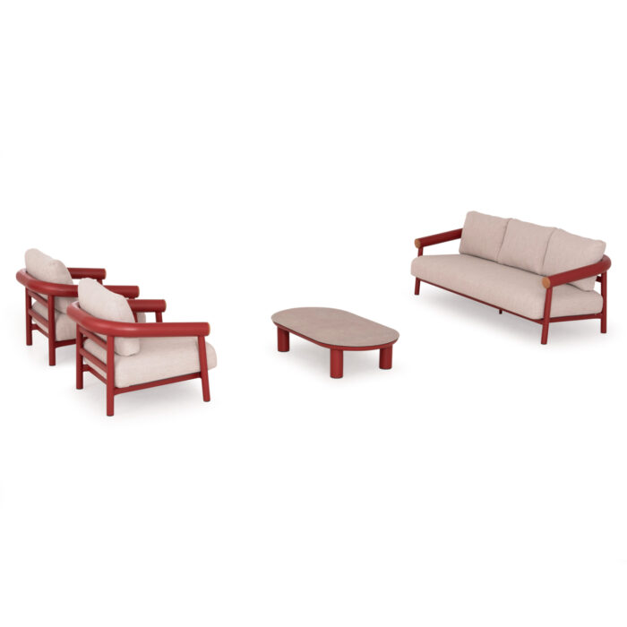 OUTDOOR LOUNGE SET 4PCS EUTOPIA SM6237.05 ALUMINUM IN RED-OLEFIN IN BEIGE-PRINTED GLASS - Image 4