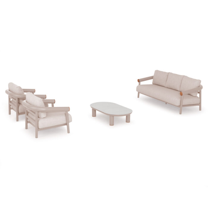 OUTDOOR LOUNGE SET 4PCS EUTOPIA SM6237.02 ALUMINUM IN CREAM WHITE-OLEFIN IN BEIGE-PRINTED GLASS - Image 4