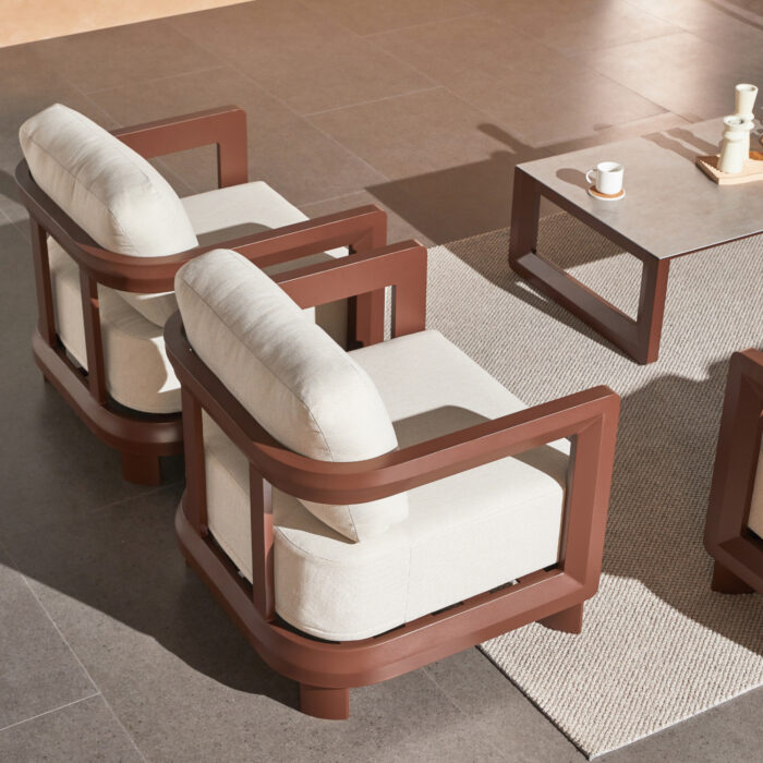 OUTDOOR LOUNGE SET 4PCS SERIES LEGACY SM6254.07 ALUMINUM IN TERRACOTA COLOR-CREAM WHITE SINTERED STONE - Image 4