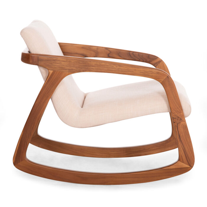 ROCKING CHAIR ROCKER SM9965 TEAK WOOD IN NATURAL-BEIGE FABRIC 61x87x73Hcm. - Image 4