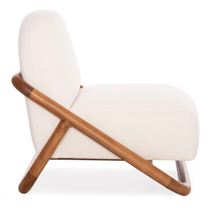 ARMCHAIR LOUNGE RAMROD SM9967 TEAK WOOD IN NATURAL-CREAM WHITE BOUCLE 75x87x79Hcm. - Image 4