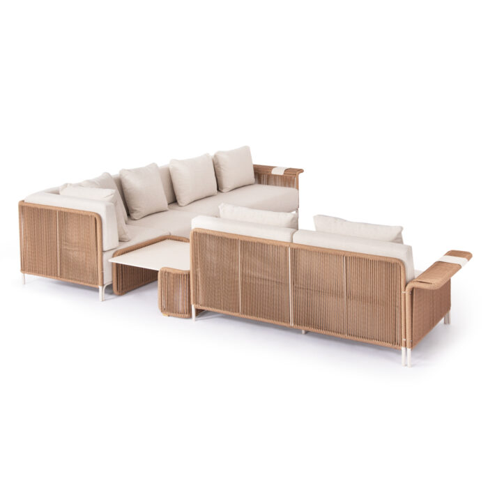 MULTIFORM OUTDOOR LOUNGE SET 6PCS AURORA SM6170 IVORY ALUMINUM-BEIGE WICKER-SINTERED STONE - Image 5