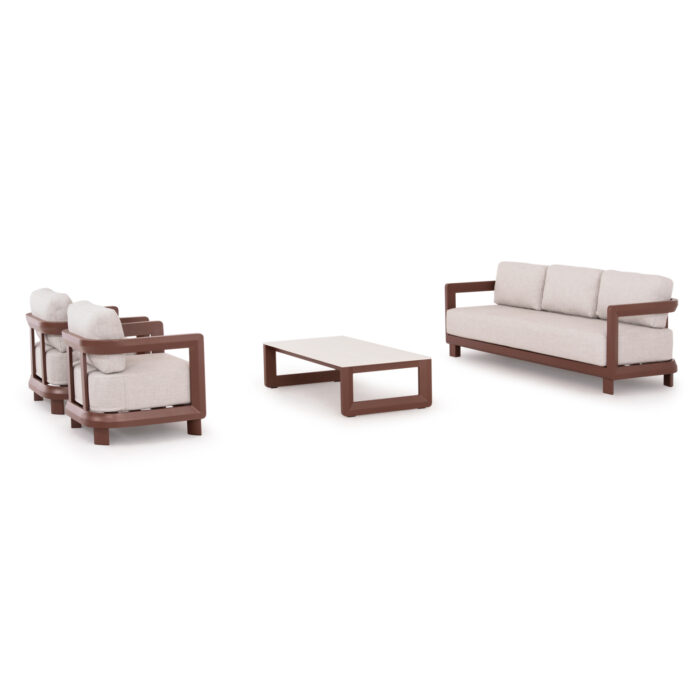 OUTDOOR LOUNGE SET 4PCS SERIES LEGACY SM6254.07 ALUMINUM IN TERRACOTA COLOR-CREAM WHITE SINTERED STONE - Image 6