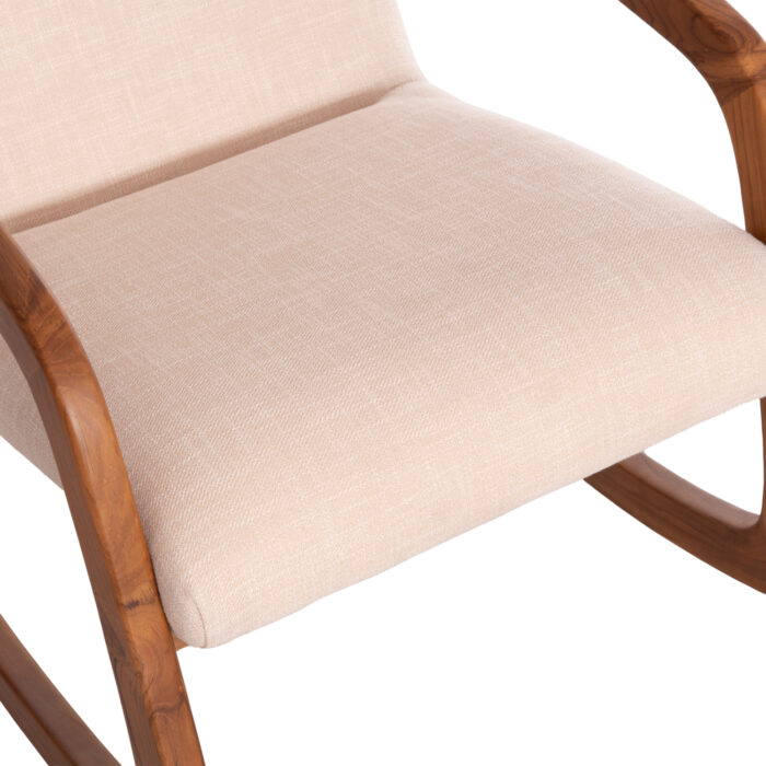 ROCKING CHAIR ROCKER SM9965 TEAK WOOD IN NATURAL-BEIGE FABRIC 61x87x73Hcm. - Image 8