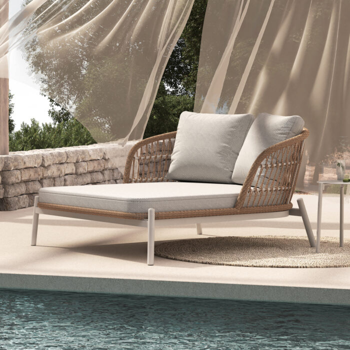 OUTDOOR DAYBED 2-SEATER QUANTUM SM6172 IVORY COLOR ALUMINUM-P.E.WICKER BEIGE 162x148x97Hcm - Image 2