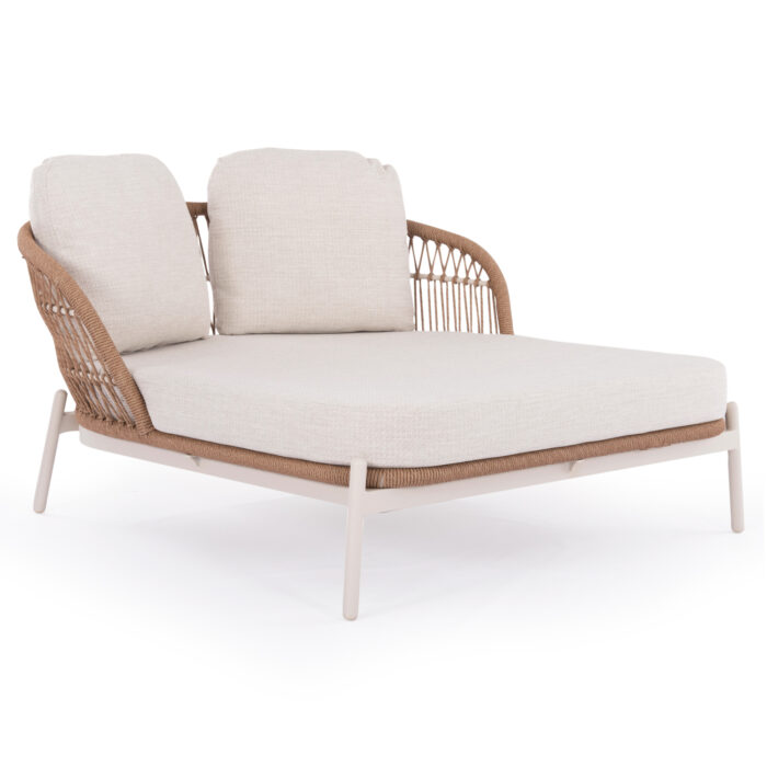 OUTDOOR DAYBED 2-SEATER QUANTUM SM6172 IVORY COLOR ALUMINUM-P.E.WICKER BEIGE 162x148x97Hcm - Image 1