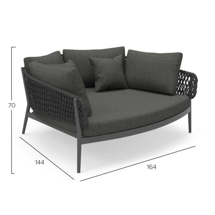DAYBED 2-SEATER SERIES CAMELLIA SM6217.01 DARK GREY ALUMINUM-P.E.ROPE-OLEFIN 164x144x70Hcm. - Image 6