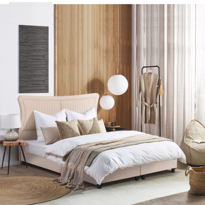 DOUBLE BED NESTOR HM715 BEIGE VELVET FOR MATTRESS 160x200cm. - Image 2