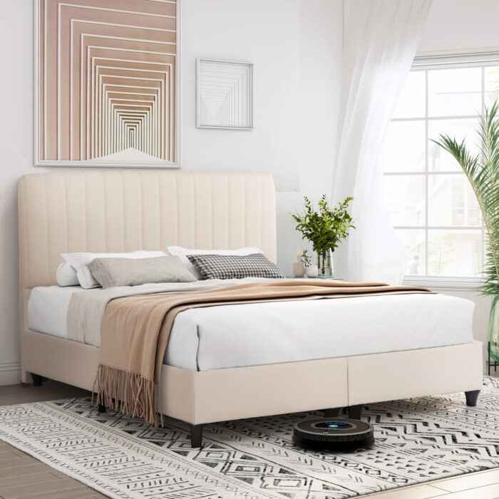 DOUBLE BED LUTHER HM717 BEIGE FABRIC FOR MATTRESS 160x200cm. - Image 2