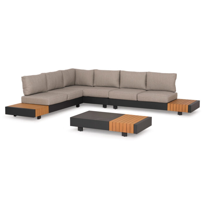 OUTDOOR CORNER LOUNGE SET 4PCS ADHARA SM6189 ALUMINUM-OLEFIN FABRIC-SINTERED STONE - Image 1