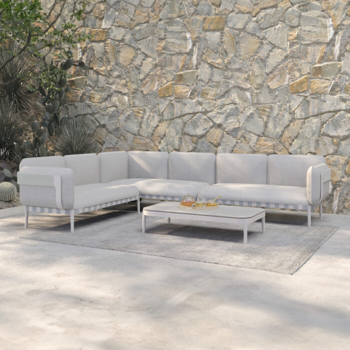 OUTDOOR LOUNGE SET 4PCS PEGASUS SM6199.02 CREAM WHITE ALUMINUM- BEIGE P.E.ROPE & OLEFIN FABRIC - Image 2