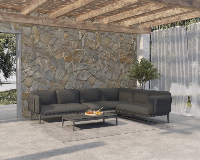 OUTDOOR LOUNGE SET 4PCS PEGASUS SM6199.01 DARK GREY ALUMINUM-P.E.ROPE-OLEFIN FABRIC - Image 2