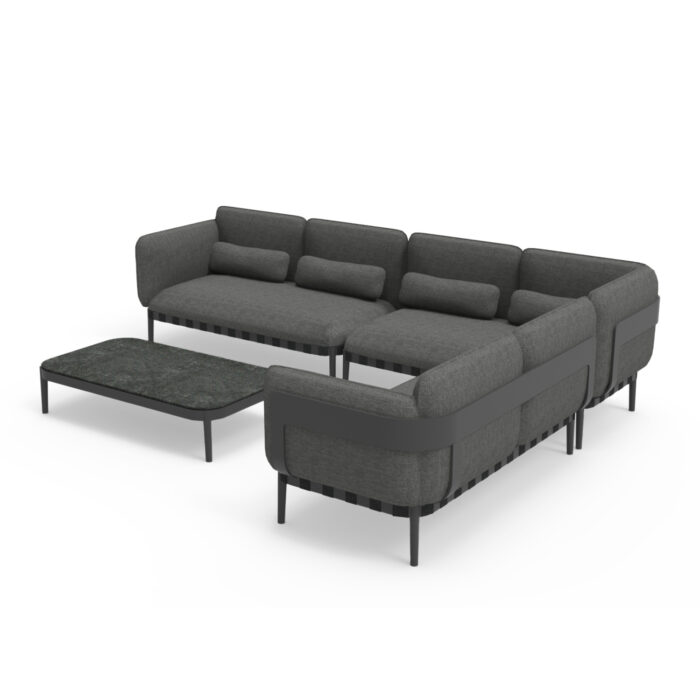 OUTDOOR LOUNGE SET 4PCS PEGASUS SM6199.01 DARK GREY ALUMINUM-P.E.ROPE-OLEFIN FABRIC - Image 6