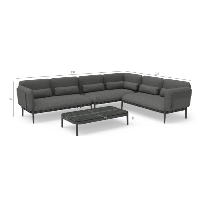 OUTDOOR LOUNGE SET 4PCS PEGASUS SM6199.01 DARK GREY ALUMINUM-P.E.ROPE-OLEFIN FABRIC - Image 8