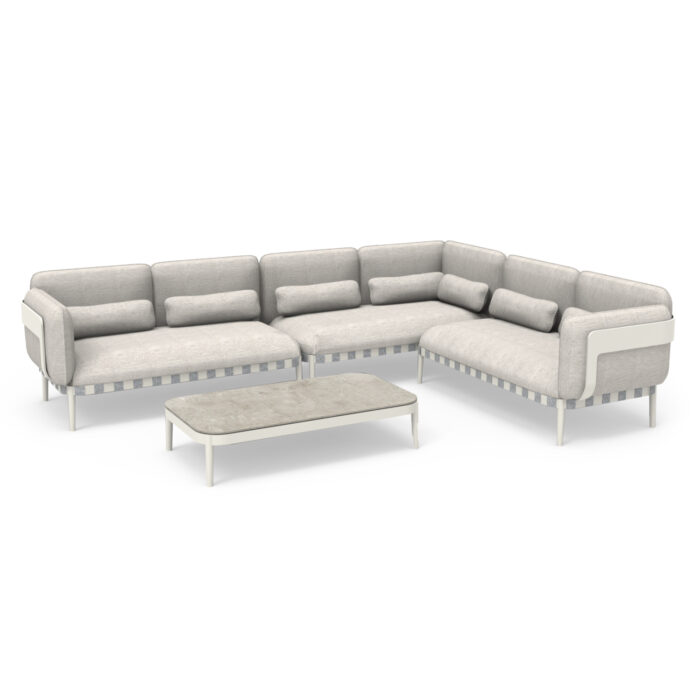 OUTDOOR LOUNGE SET 4PCS PEGASUS SM6199.02 CREAM WHITE ALUMINUM- BEIGE P.E.ROPE & OLEFIN FABRIC - Image 1