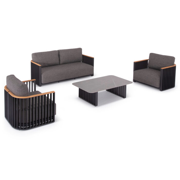OUTDOOR LOUNGE SET 4PCS SERIES ETERNITY SM6173 ALUMINUM IN ANTHRACITE-GREY SINTERED STONE TOP - Image 1