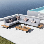 OUTDOOR CORNER LOUNGE SET 5PCS MEILANI SM6190 ALUMINUM-EUCALYPTUS WOOD-ROPE - Image 2