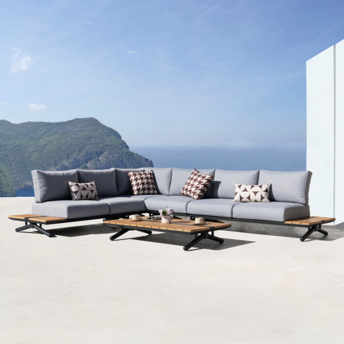 OUTDOOR CORNER LOUNGE SET 5PCS MEILANI SM6190 ALUMINUM-EUCALYPTUS WOOD-ROPE - Image 3