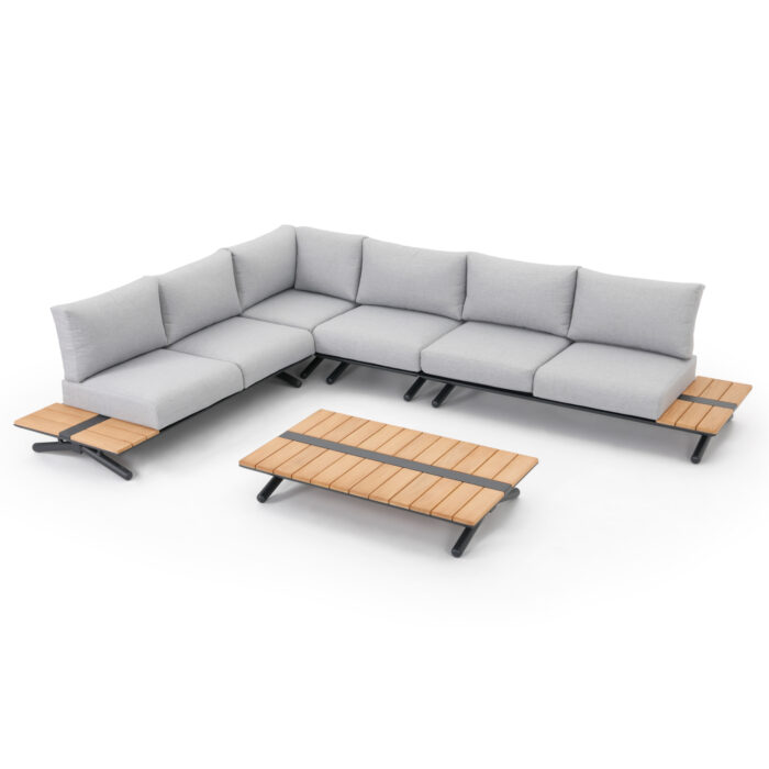OUTDOOR CORNER LOUNGE SET 5PCS MEILANI SM6190 ALUMINUM-EUCALYPTUS WOOD-ROPE - Image 1