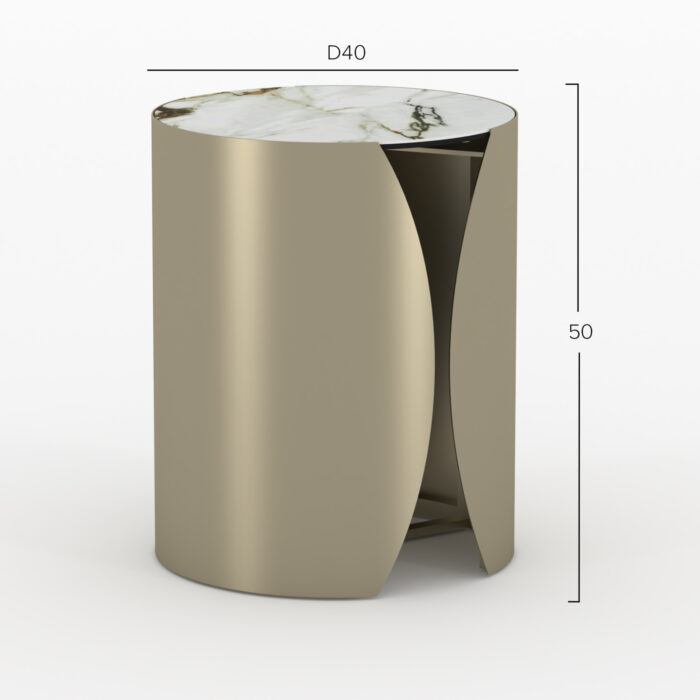 SIDE TABLE ROUND SERIES OBSESSION SM18090 CERAMIC TOP WITH GLASS-METAL LEGS Φ40x50Hcm. - Image 2