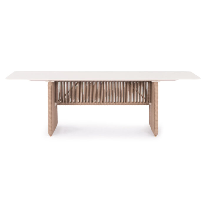 ALUMINUM DINING TABLE SERIES ETHEREAL SM6167 IVORY-COLORED SINTERED STONE TOP-BEIGE P.E.ROPE 240x100x73.5Hm. - Image 2