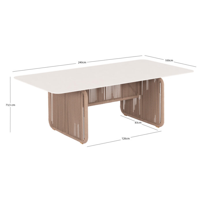 ALUMINUM DINING TABLE SERIES ETHEREAL SM6167 IVORY-COLORED SINTERED STONE TOP-BEIGE P.E.ROPE 240x100x73.5Hm. - Image 6