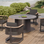 OUTDOOR ROUND DINING TABLE SERIES ETERNITY SM6177 ANTHRACITE ALUMINUM-GREY MARBLE LOOK SINTERED STONE Φ140cm. - Image 2