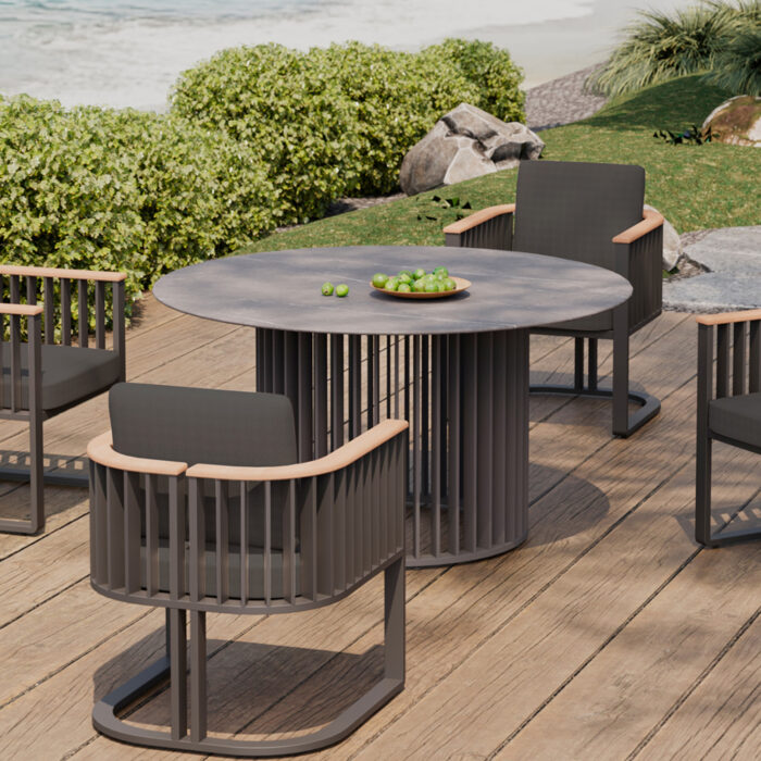 OUTDOOR ROUND DINING TABLE SERIES ETERNITY SM6177 ANTHRACITE ALUMINUM-GREY MARBLE LOOK SINTERED STONE Φ140cm. - Image 2