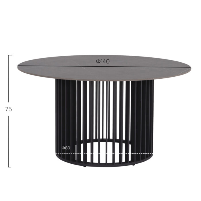 OUTDOOR ROUND DINING TABLE SERIES ETERNITY SM6177 ANTHRACITE ALUMINUM-GREY MARBLE LOOK SINTERED STONE Φ140cm. - Image 6