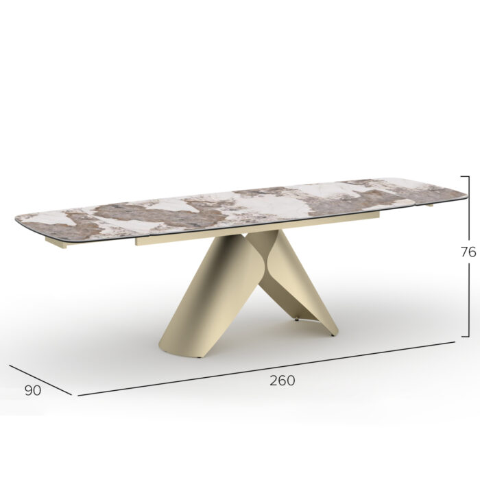 DINING TABLE EXTENDABLE HYPERION SM18097.02 CERAMIC TOP-METAL LEGS IN CHAMPAGNE COLOR 180(40+40)x90x76Hcm. - Image 2