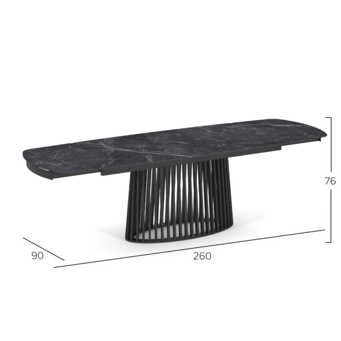 DINING TABLE EXTENDABLE MEMNON SM18098 CERAMIC TOP-METAL IN BLACK 180(40+40)x90x76Hcm. - Image 2
