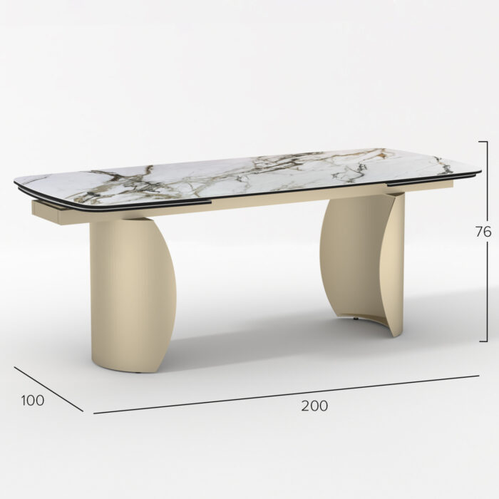 DINING TABLE SERIES OBSESSION SM18086 CERAMIC TOP WITH GLASS-METAL LEGS 200(+50+50)x100x77Hcm. - Image 2