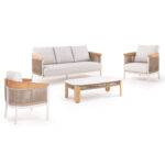 OUTDOOR LOUNGE SET 4PCS SERIES ETHEREAL SM6165 ALUMINUM-ROPE-TEAK WOOD-SINTERED STONE
