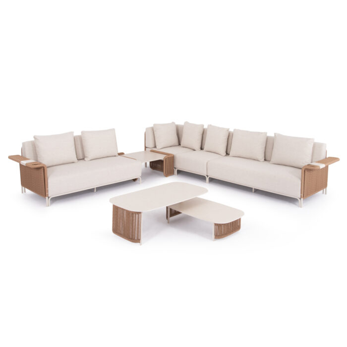 MULTIFORM OUTDOOR LOUNGE SET 6PCS AURORA SM6170 IVORY ALUMINUM-BEIGE WICKER-SINTERED STONE - Image 1