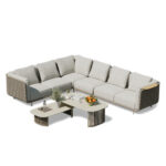 OUTDOOR LOUNGE SET 6PCS SERIES NEXUS SM6178 ALUMINUM-TWISTED RATTAN-TEAK-SINTERED STONE