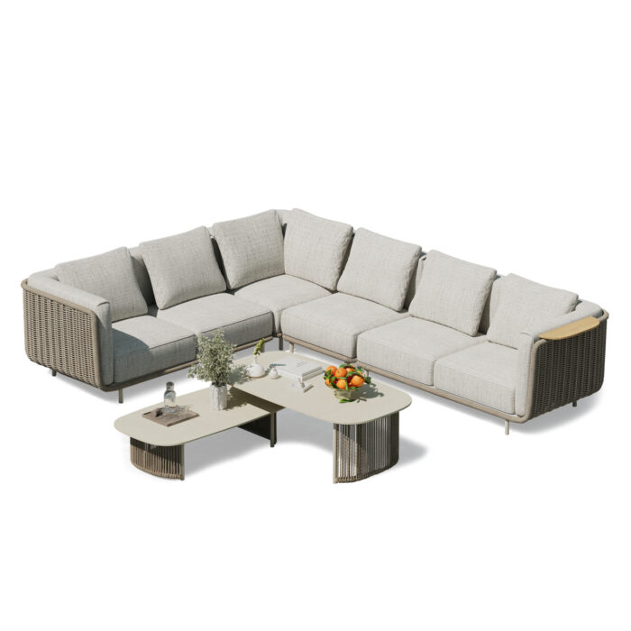 OUTDOOR LOUNGE SET 6PCS SERIES NEXUS SM6178 ALUMINUM-TWISTED RATTAN-TEAK-SINTERED STONE - Image 1