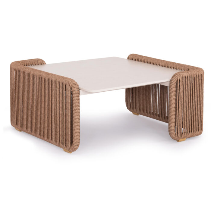 ALUMINUM COFFEE TABLE SERIES DESTINY SM6171 WICKER ROPE-SINTERED STONE TOP 88x88x39,5Hcm. - Image 1