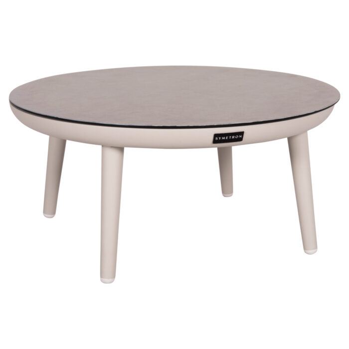 OUTDOOR COFFEE TABLE ROUND ZODIAC SM6214.02 CREAM WHITE ALUMINUM & GREY 3D PRINT GLASS TOP-Φ60x28Hcm. - Image 1