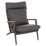 LOUNGE ARMCHAIR ZODIAC SM6213.01 ALUMINUM-ROPE-OLEFIN IN DARK GREY-TEAK WOOD ARMRESTS 76x77,5x97Hcm.