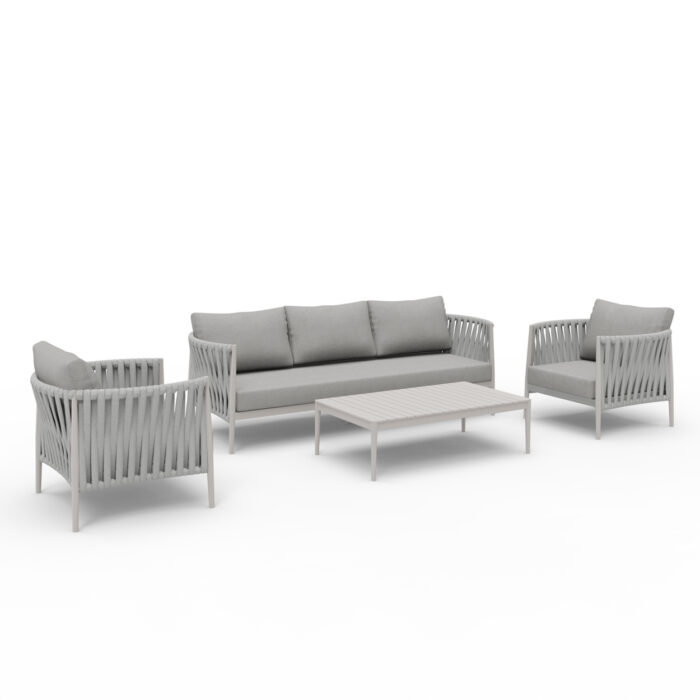 OUTDOOR LOUNGE SET 4PCS SERIES POLARIS SM6211.02 CREAM WHITE ALUMINUM-STRAP ROPE & OLEFIN BEIGE - Image 1