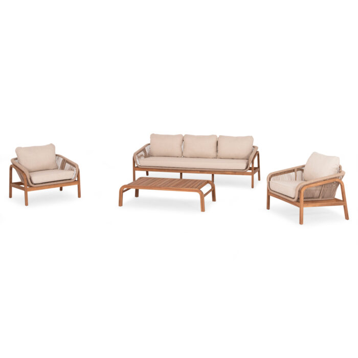 OUTDOOR LOUNGE SET 4PCS SERIES OASIS SM6224 ACACIA WOOD-ALUMINUM & ROPE IN BEIGE - Image 1