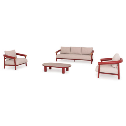 OUTDOOR LOUNGE SET 4PCS EUTOPIA SM6237.05 ALUMINUM IN RED-OLEFIN IN BEIGE-PRINTED GLASS