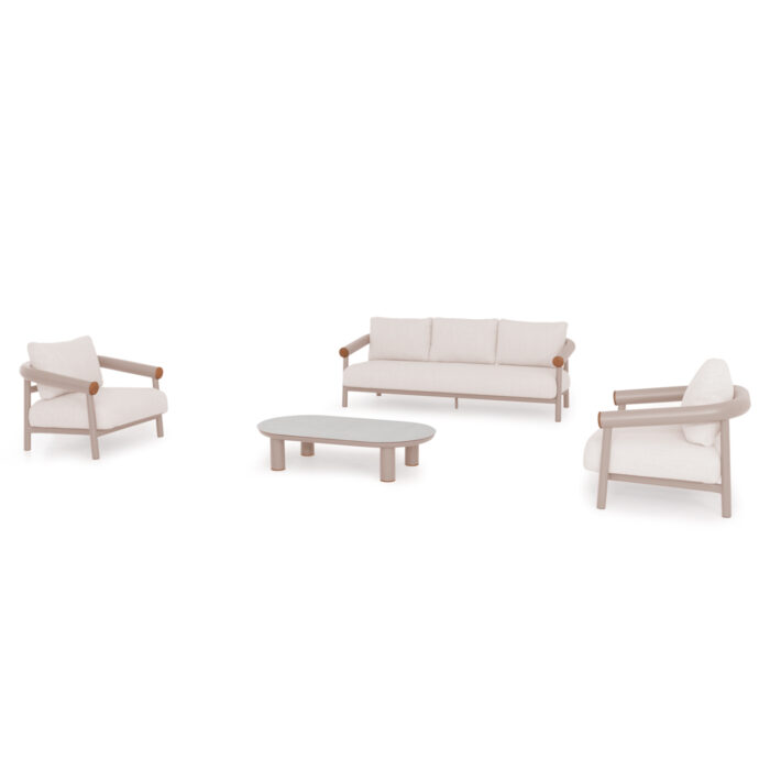 OUTDOOR LOUNGE SET 4PCS EUTOPIA SM6237.02 ALUMINUM IN CREAM WHITE-OLEFIN IN BEIGE-PRINTED GLASS - Image 1
