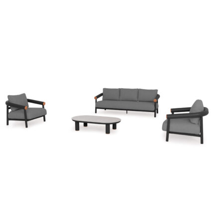 OUTDOOR LOUNGE SET 4PCS EUTOPIA SM6237.01 ALUMINUM-OLEFIN-PRINTED GLASS IN DARK GREY