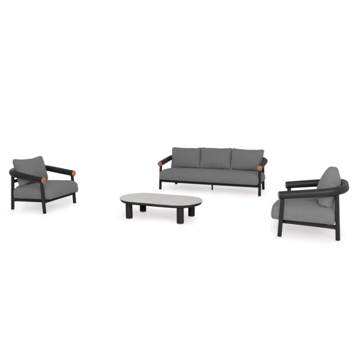 OUTDOOR LOUNGE SET 4PCS EUTOPIA SM6237.01 ALUMINUM-OLEFIN-PRINTED GLASS IN DARK GREY - Image 1